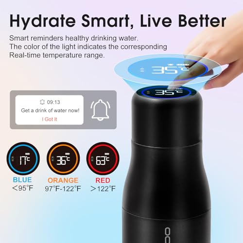 VSITOO S1 15oz Mini Insulated Stainless Steel Self-Cleaning Water Bottle | Mini 15oz Insulated Bottle for Purses & School Bags, With Auto Self-Cleaning, Touchscreen, 30-Day Battery & 24H Cold - color: Black, size: 14.8 Ounces