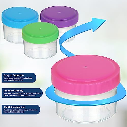 Condiment Containers with Screw Lids (4-Piece) - Reusable Leakproof Salad Dressing Containers to go - Small Mini Food Storage Cups for Lunch, Dishwasher Friendly, 1.4-Ounce - color: 1.4 Ounce - Bright Colors
