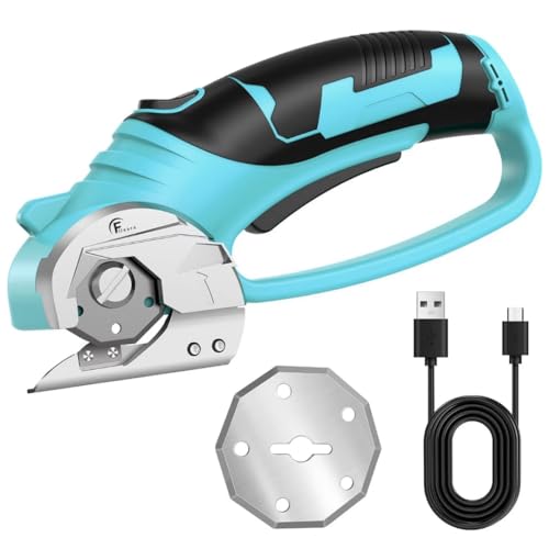 Cordless Electric Scissors 3.6V – Rechargeable Rotary Blade Cardboard Cutter with Safety Lock, Ergonomic Grip & USB Charging – Perfect for Cardboard, Fabrics, Leather & DIY Projects - Blue - color: Blue