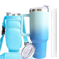 40oz Travel Tumbler with Handle and Straw, Water Bottle with Carrier Bag - color: Blue G