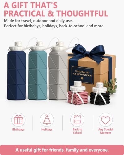 BEAUTAIL Collapsible Water Bottles 21oz/610mL, Silicone Travel Water Bottle - color: Pink