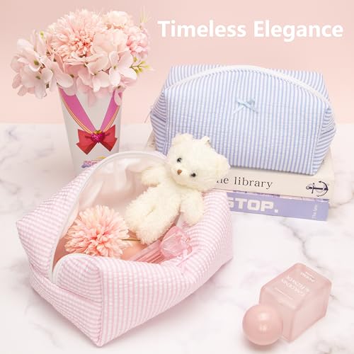 Cozy Makeup Bag for Women,Zipper Cosmetic Pouch,Stripe Ballet Pink,2 Pack - color: Stripe Ballet Pink