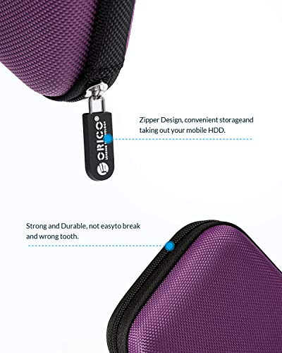 ORICO Hard Drive Case 2.5 inch External Drive Storage Carrying Bag Waterproof Shockproof with Inner Size 5.5x3.5x1.0inch for Organizing HDD and Electronic Accessories, Purple(PHD-25) - color: Purple