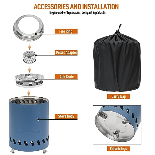 Portable Table Top Fire Pit with Stand, 5.5" Stainless Steel Mini Outdoor Low Smoke Burning Tabletop Firepit Fueled by Pellets or Wood, for Outside Camping Blue - color: Navy Blue, size: 5.5 Inch