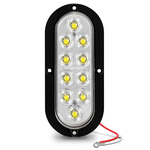 TRUE MODS 6" Clear White Oval LED Reverse Trailer Tail Light for RV Truck | DOT FMVSS 108, Surface Mount, IP67 Submersible, Park & Turn Signal, LED Trailer Tail Brake Lights, Stop Turn Tail Park Brake - color: White, size: 1 Pack