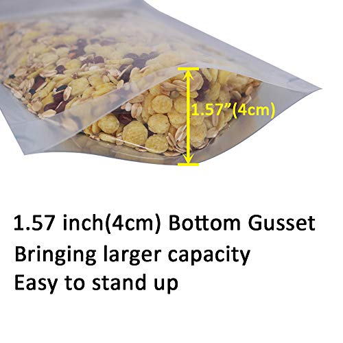 100 Pack 5.5 x 10 Inch Stand Up Pouch Bags Zipper Mylar Bags Clear Front with Aluminum Foil Back Reusable Food Storage Bag for Multipurpose with Gusset Bottom(5.5mil Thickness) | Clear Front with Aluminum Foil Back Reusable Food Storage Bag for Multipurpo