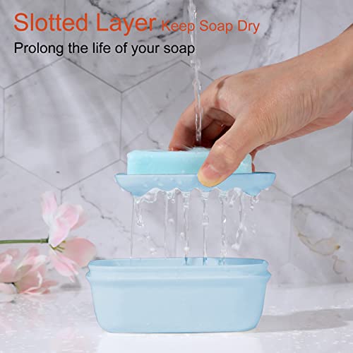 Quatish Leakproof Soap Dish with Lid & Draining Layer, Shatterproof Travel Bar Soap Holder Case Container, Portable Travel Size Toiletries Essentials for Camping, Gym, Bathroom, Blue - color: Blue, size: Medium
