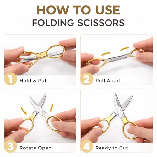 Folding Scissors, TSA Travel Scissors, Stainless Steel Mini Scissors | Portable Retractable Safety Scissors for Purse and Pocket, Sewing, Fishing, Crafting, Camping and Outdoor Activities, 1 Pack - size: Golden 1pcs