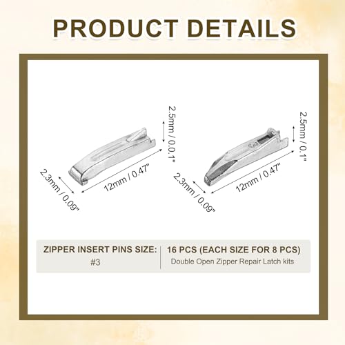 uxcell 8Set Double Open Zipper Repair Latch Kits, #3 Copper Insert Pins Zipper Stopper for Bags Coats Jackets Zippers Repairing Replacement, Silver - color: Silver, size: #3