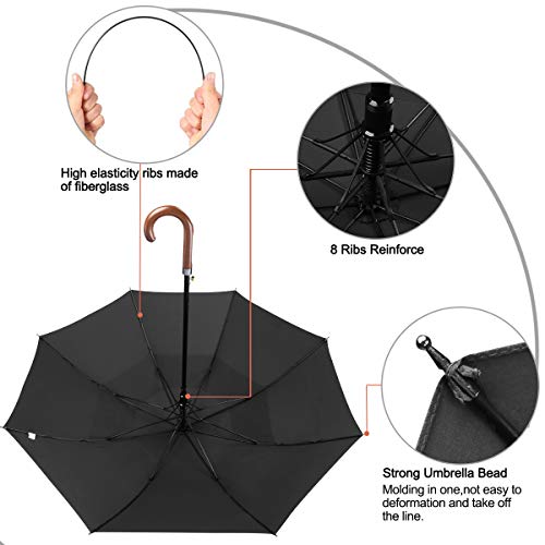 G4Free 52/62inch Golf Umbrella Windproof Large Stick Umbrella Wooden Handle - color: Black, size: 52 inch