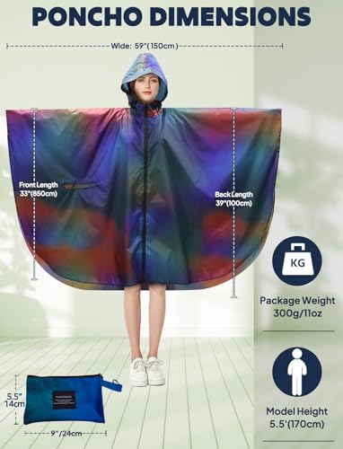 ANYOO Waterproof Rain Poncho Lightweight Reusable Hiking Hooded Coat Jacket for Outdoor Activities - color: Gradient Purple-blue