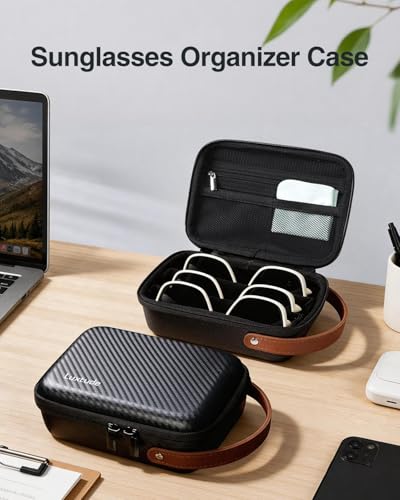 Luxtude Travel Sunglasses Organizer Case, Hard Shell Sunglasses Travel Case - color: Black-3 Pairs