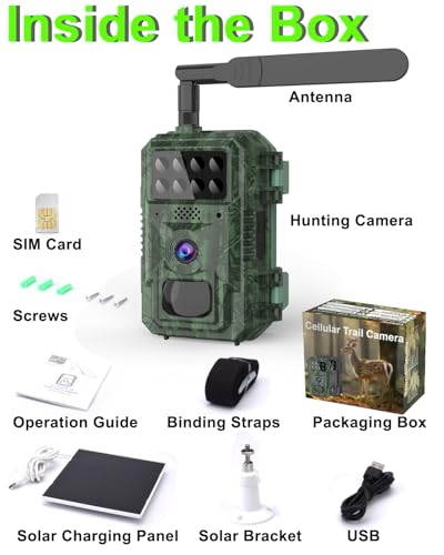 Vatony 4G Cellular Trail Camera-with 4K 48MP Wide Angle 120 Degree,Night Vision up to 100FT, Solar Powered Hunting Camera with SD Storage, IP68 Waterproof, Motion Activated Wildlife Camera
