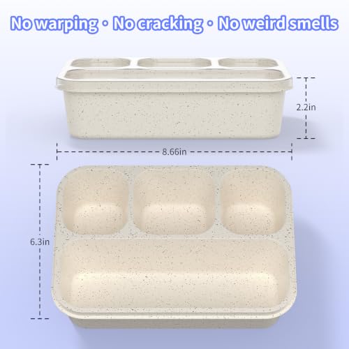 Bento Box 5-Pack, 4-Compartment Lunch Box for Women, Men & Kids, BPA-Free Wheat Straw Snack Containers, Ideal for Meal Prep, Travel, School, Work (White) - color: White