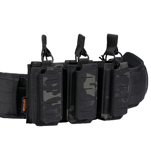 EXCELLENT ELITE SPANKER Tactical Open-Top Single/Double/Triple Molle Mag Pouch for Pistol Mag Pouch Tactical Bag Accessories Holder - color: Triple-Multicam Black