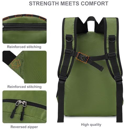 Lightweight Hiking Backpack 18L Packable Foldable Small Daypack Collapsible Travel Bag Water-Resistant for Women Men (Green) - color: Green, size: Small
