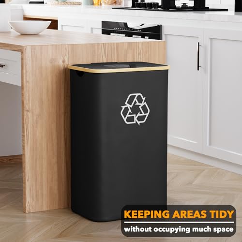 SpaceAid Recycling Bin for Kitchen 26 Gallon, 100L Recycle Bin with Lid and 2 Reusable Inner Bags, for Bottle Can Glass Plastic Stickers, Black - color: Black