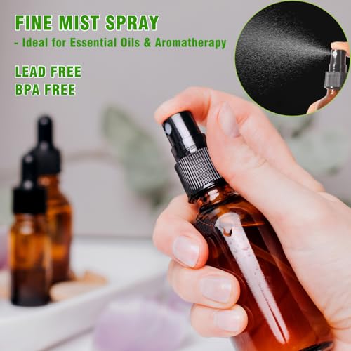 2oz Amber Glass Spray Bottles for Essential Oils, Hair, Skincare, Cleaning & Travel,2-Pack Small Empty Spray Bottle - style: 2 Set