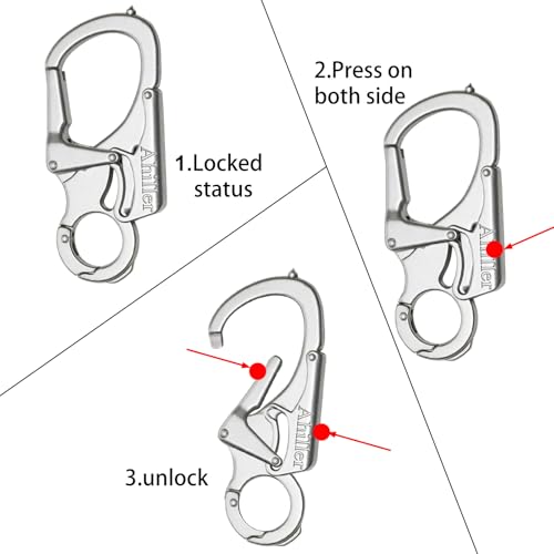 Ahiller Double Lock Carabiner Clip, Tungsten Steel Tip Keychain for Outdoor - color: Silver-2P
