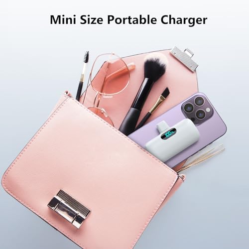 Mini Portable Charger USB C Power Bank,5000mAh PD Fast Charging Battery Pack Built-in USB-C Connector Travel Essential for iPhone17/Pro/17Pro Max/16e/Air/16 Plus/16Pro Max/15 All Series,Android White - color: White