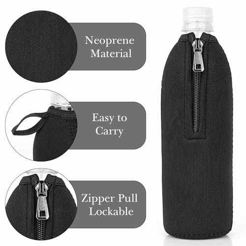 Linkidea Disposable Water Bottle Sleeve Compatible with Smartwater 16.9/20Fl Oz, Evian 16.9Fl Oz, Insulated Neoprene Plastic Bottled Water Cover with Lockable Zipper (1 Pack/Black)