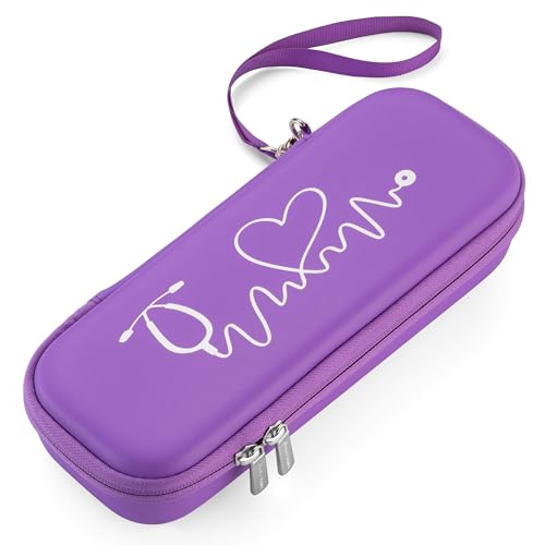 Hard Stethoscope Case for 3M Littmann Classic III, Lightweight II S.E, Cardiology IV Diagnostic, MDF Acoustica - ID Slot, Mesh Pocket for Nurse Accessories and Medical Supplies (Purple - Pu Leather) - color: Purple - Pu Leather