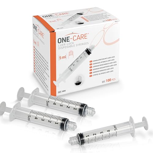 ONE-CARE 5ml (5cc) Luer-Lock Syringes, Sterile, Blister-Packed, 100/bx | High-Transparency Barrel, Precise Graduation for Accurate Dosing, Silicone-Lubricated Smooth Plunger Movement, Safe Backstop - size: 5ml