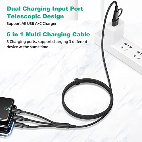 Multi Charging Cable 3Pack-6ft, 6 in 1 Multiple Phone Charger Cable - Universal USB A/C to Lightning/Type C/Micro USB Port for Cell Phone (Gray, Black, Red)