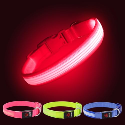YFbrite Light up Dog Collar, USB Rechargeable LED Puppy Collar Super Bright Adjustable Glowing Dog Lights for Night Walking (Design 2- Pink, Large) - color: Version 2.0-- Pink, size: Large
