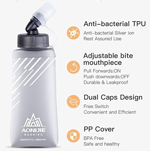 AONIJIE TPU Soft Flask Water Bottle Collapsible Running Flask for Hydration Pack, BPA Free, Wide Opening, for Outdoor Sports Hydration - color: D#250ml - 2 Pcs