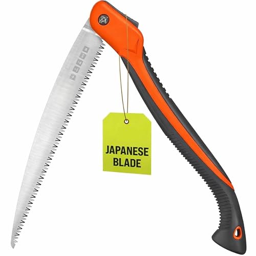 Folding Camping saw 14 Inch - Heavy Duty Pruning Saw with Triple-Cut SK5 Blade, 7 TPI Razor Teeth for Tree Trimming, Wood Cutting, Camping, Bushcraft, and Gardening - size: 14 INCH (Orange)
