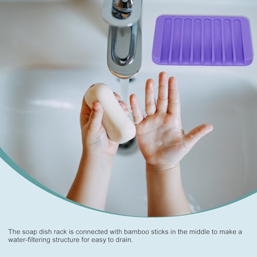uxcell 2 Pcs Self Draining Silicone Soap Dish, Soap Tray with Drainage for Bathroom Shower Kitchen Sink, 4.5" x 3.1" x 0.4", Purple - color: Purple