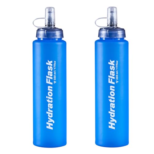 Azarxis TPU Soft Flask Collapsible Water Bottles BPA-Free 250ml 350ml 500ml for Hydration Vest Pack Running Hiking Cycling Climbing - color: Blue 500ml / 16.9oz - 2 Pack
