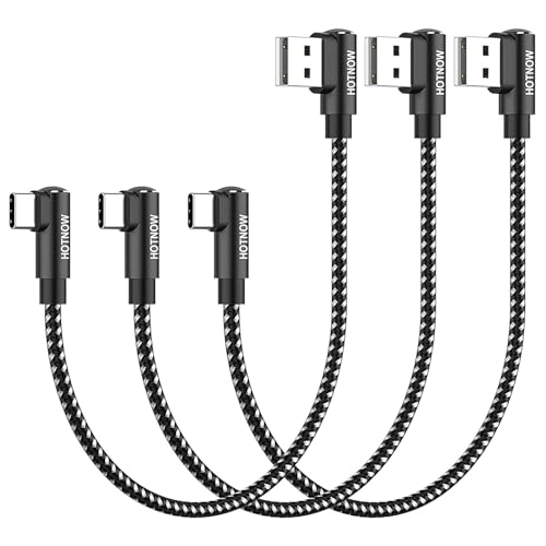 Short USB A to USB C Cable Right Angle 1ft, [3Pack 1ft] Portable 90 Degree USB-C Charger Cord Nylon Braided Fast Charging for Samsung Galaxy S10 S9 S8 Plus Note 9 8 and Other Type c Devices - color: Black, size: 1FT