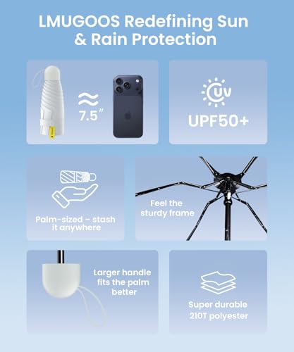 LMUGOOS 3 Pack Mini Travel Folding Umbrella,UPF 50+ UV Compact Portable Sun - color: Beige
