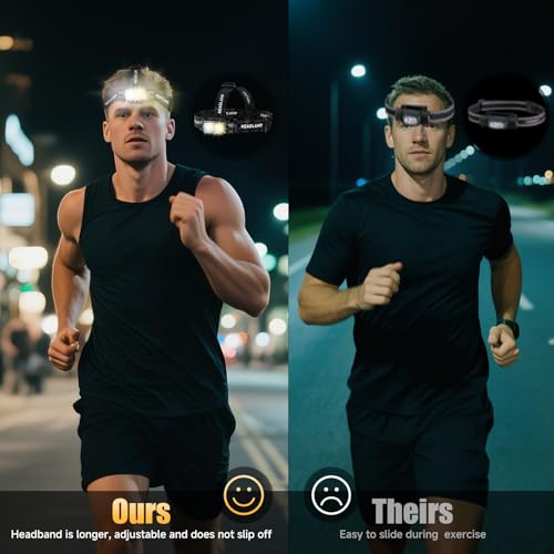 ATDOALL Rechargeable LED Headlamp, Lightweight Head Lamps for Adult Camping | Super Bright Headlight with White Warm Red Light, Motion Sensor, 5 Modes, 90° Adjustable, Waterproof for Hiking, Running - size: 1 Pack