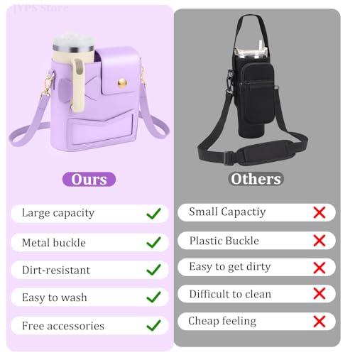 Crossbody Bag for Stanley Cup Purse, Outdoor Portable Water Bottle Holder with Adjustable Shoulder Strap - color: Purple