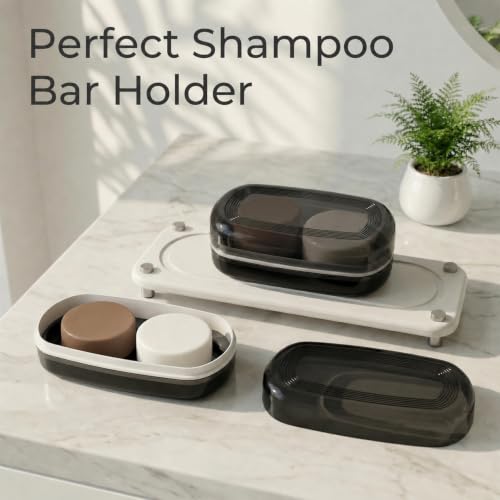 AIMAIAIMAI Shampoo Bar Holder Travel Case for Two Bars – Compatible with Most Solid Shampoo & Conditioner Bars, Large Soap Container for Bathroom or Travel (1 Pack, Black Style A-Large) - color: Black Style A-large