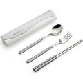 DEVICO Travel Utensils with Case, 4 Piece Portable Silverware Set for Work - color: Gray