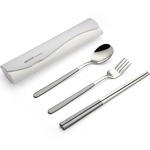DEVICO Travel Utensils with Case, 4 Piece Portable Silverware Set for Work - color: Gray