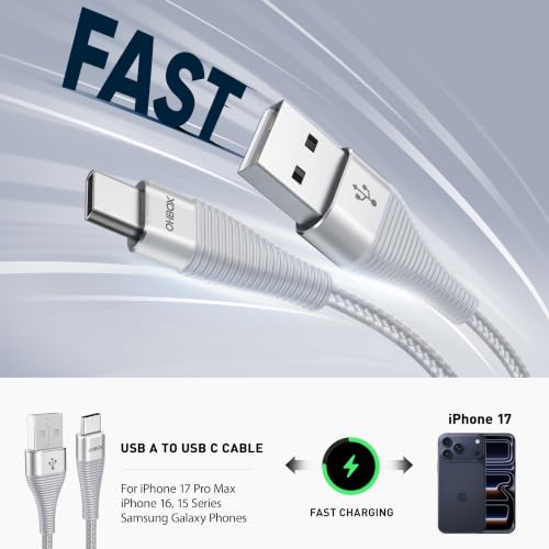 Extra Long USBC Cable 15FT, Type C Cable Fast Charging Cord USB C Charger | Durable Heavy Duty Phone Charger Cable for iPhone 17 16 15, iPad Pro, Air, Mini, Samsung Galaxy S26, Z Flip 7, Pixel - Silver - color: Silver, size: 15 FT - 1 Pack, style: USB A t