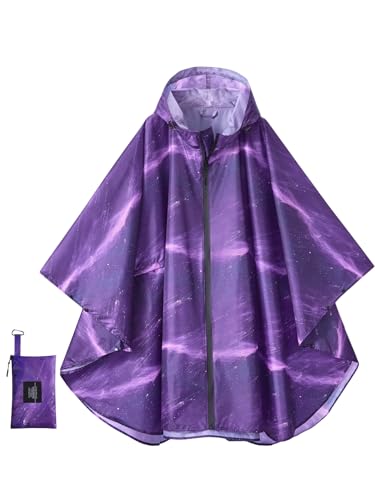 Unisex Hooded Rain Poncho, Waterproof Raincoat Jacket with pocket for Adult, Rain Coat for Outdoor Activities - color: Purple Cloud
