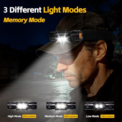 KunHe 2 Pack Rechargeable Headlamp Aluminum Alloy LED USB-C Headlight IP44 Waterproof Three Brightness Modes Suitable for Camping Hiking Hunting Maintenance and Dog Walking