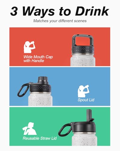 Coolflask 24 oz Insulated Water Bottle with Straw & 3 Leakproof Lids | Water Flask Stainless Steel Triple-Wall Vacuum, Cupholder Friendly, Cold 48+h, Dishwasher Safe, Non-BPA, for Gym & Hiking - color: Arctic White, size: 24 Ounces