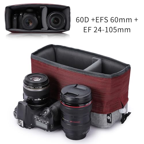 Koolertron Waterproof DSLR Camera Bag with Removable Insert, Adjustable Compartments, Fits in Camera Bags - Protective Case for DSLR/SLR Cameras & Accessories - color: Gray+Dark red