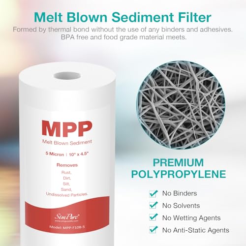 SimPure 5 Micron 10" x 4.5" Whole House Sediment Water Filter Cartridge - size: 8 Count (Pack of 1), style: 10" x 4.5"