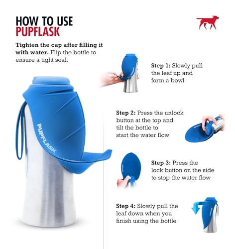 PupFlask Large Dog Water Bottle, Portable Stainless Steel Travel Bowl - color: Nebulas Blue, size: 40 Ounce