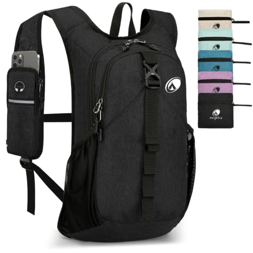 Folding Hiking Backpack with Phone Pocket for Men Women, Small Ultralight Packable Casual Daypack with Shoulder Chest Straps for Travel, 15L Foldable Lighweight Day Pack, Black - color: Black