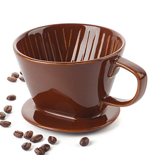 DOWAN Pour Over Coffee Dripper, Non Electric Pour Over Coffee Maker, Porcelain Slow Brewing Accessories for Home, Cafe, Restaurants, Easy Manual Brew Maker, Brown - color: Brown