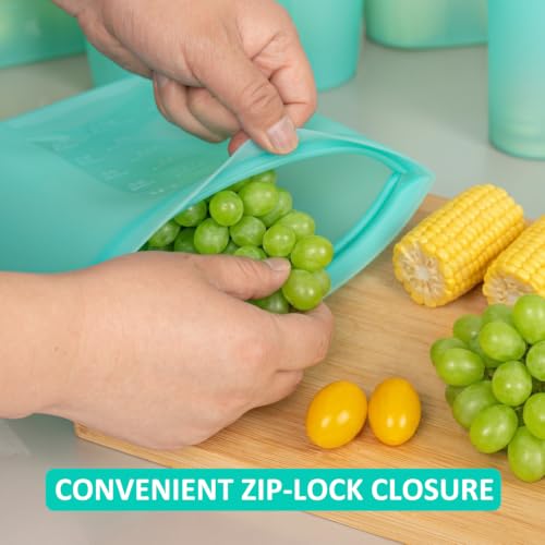 Reusable Food Bags, 12 Pack 100% Silicone Food Storage Bags Stand Up Zip Lock Container, Freezer Microwave Oven Dishwasher Safe, 4 Medium 4 Small 4 Extra Small, Aqua - color: Aqua | M+S+XS | 12 Pack